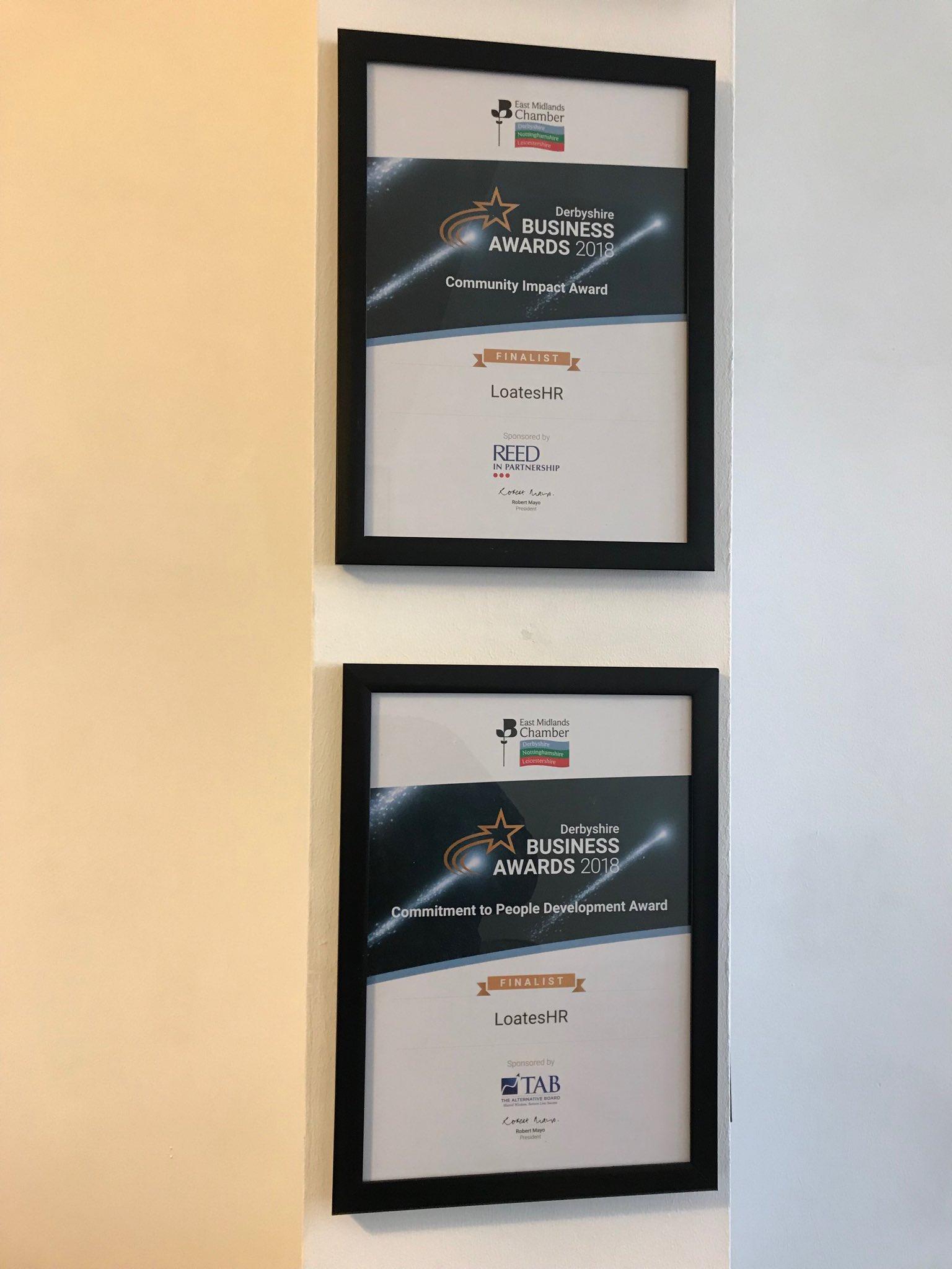 Loates HR Consultancy : Derbyshire Business Awards 2018 Certificates